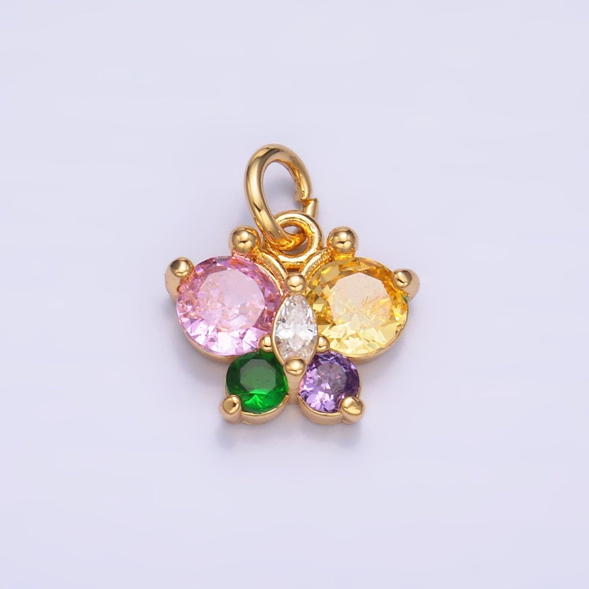 24K Gold Filled Pink, Multicolor, Red CZ Butterfly Charm in Gold & Silver | M806 M807 - DLUXCA