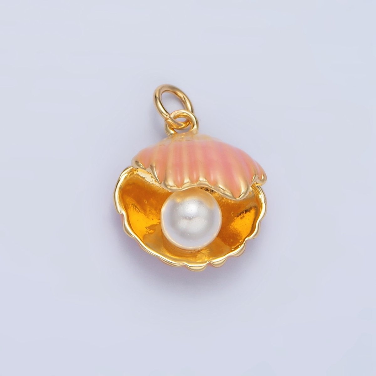 24K Gold Filled Pink, Purple Enamel Clam Sea Shell Pearl Charm | X610 - DLUXCA