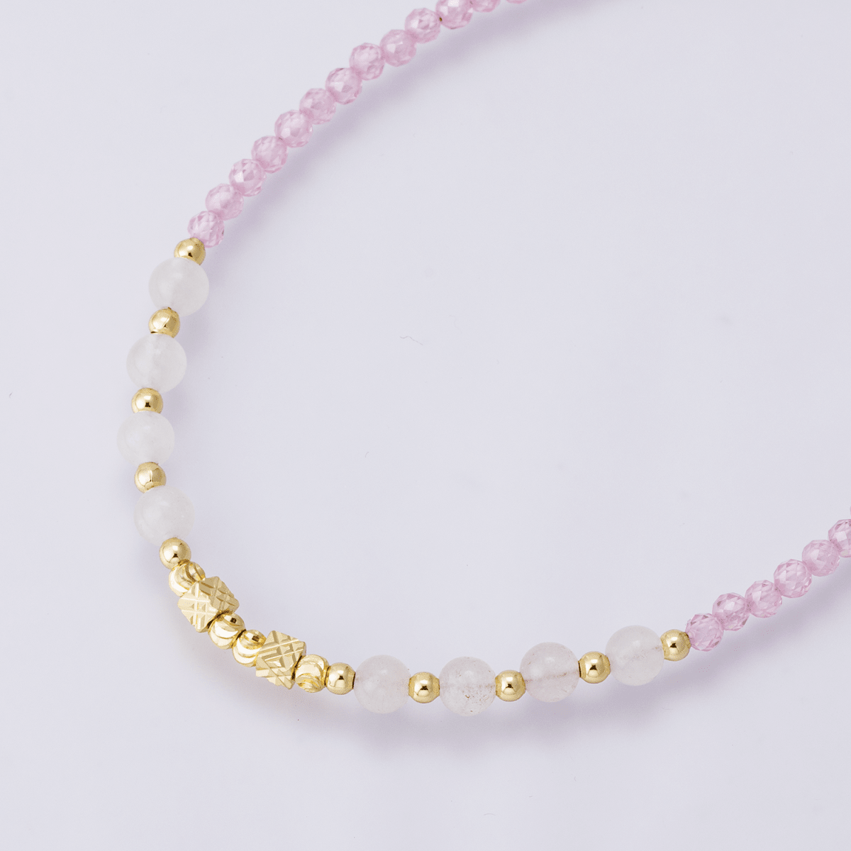 24K Gold Filled Pink Quartz Multifaceted Natural Gemstone 16.5 Inch Necklace w. Extender | WA - 04175 - DLUXCA