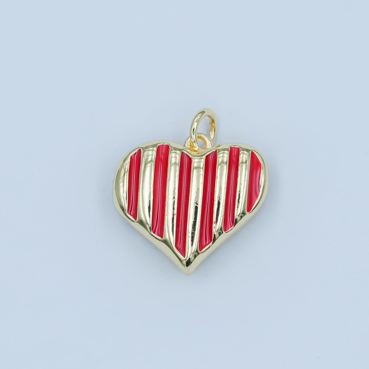 24K Gold Filled Pink, Red, Black, Fuchsia Enamel Stripped Heart Charm | N135 - N136 - DLUXCA