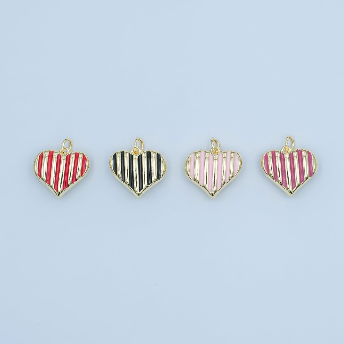 24K Gold Filled Pink, Red, Black, Fuchsia Enamel Stripped Heart Charm | N135 - N136 - DLUXCA