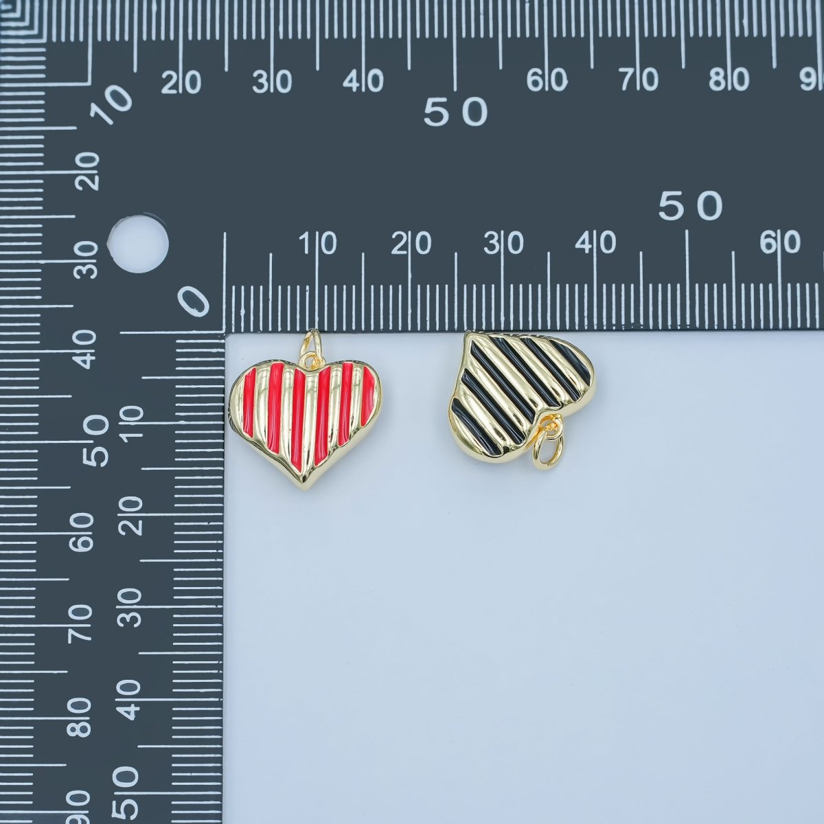 24K Gold Filled Pink, Red, Black, Fuchsia Enamel Stripped Heart Charm | N135 - N136 - DLUXCA