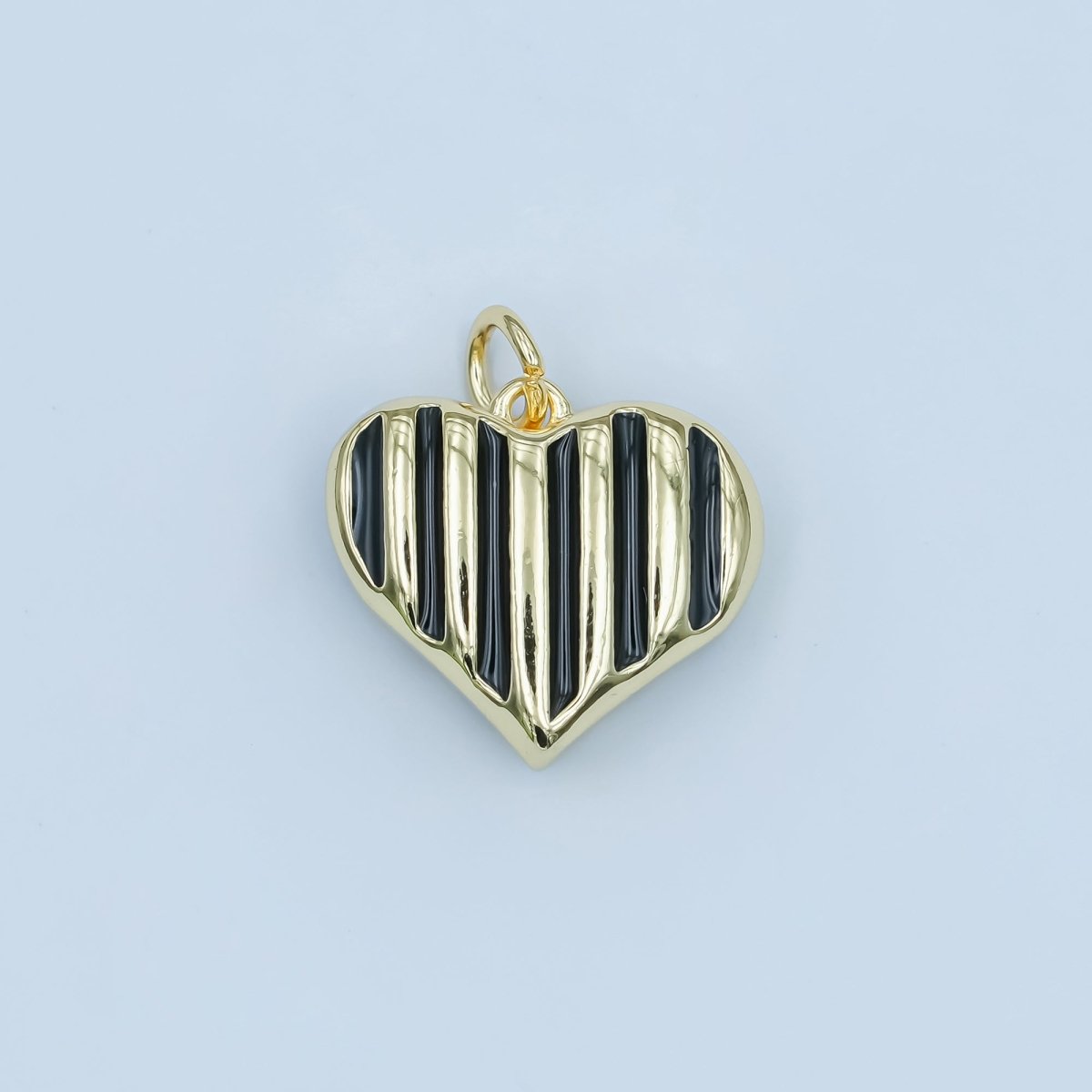 24K Gold Filled Pink, Red, Black, Fuchsia Enamel Stripped Heart Charm | N135 - N136 - DLUXCA