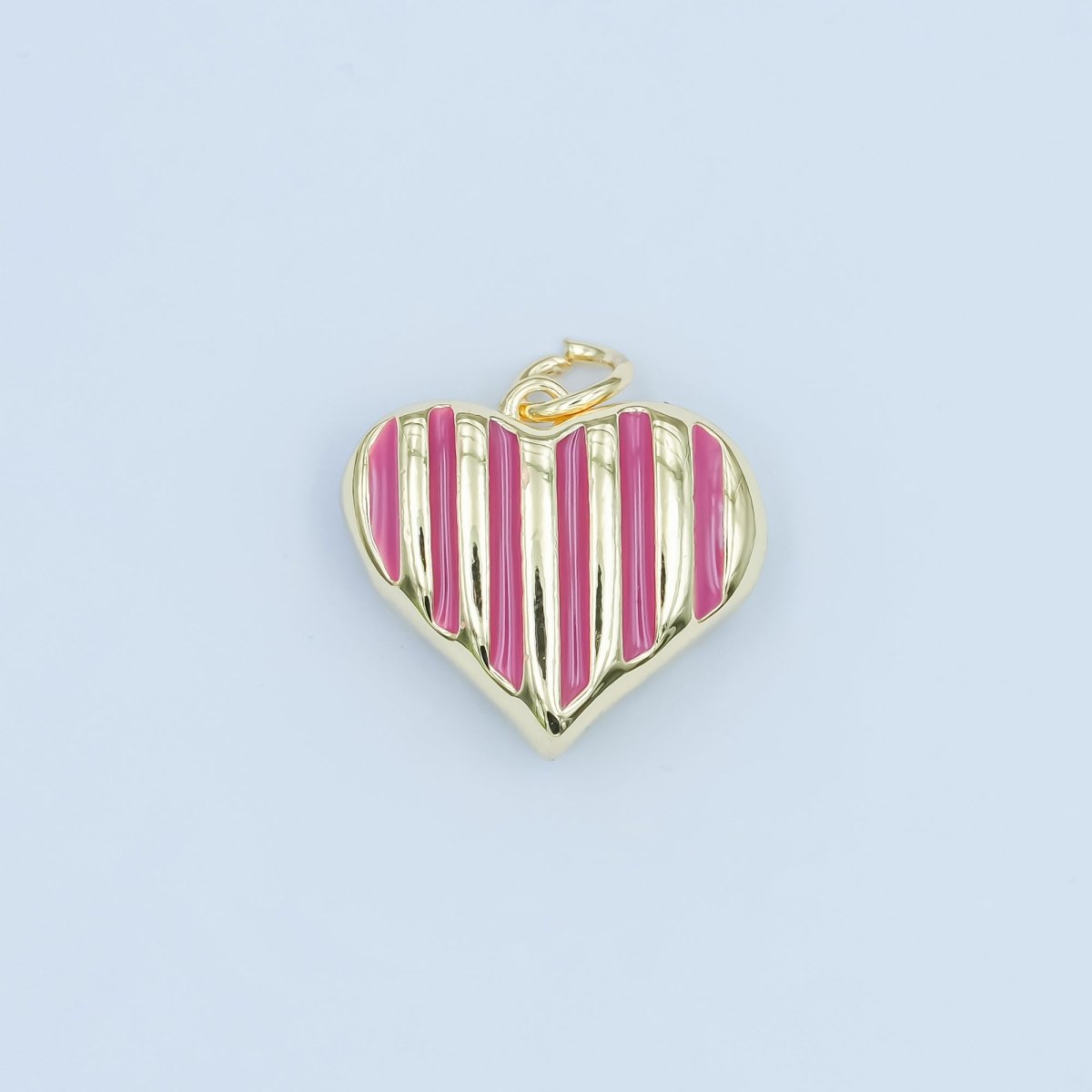24K Gold Filled Pink, Red, Black, Fuchsia Enamel Stripped Heart Charm | N135 - N136 - DLUXCA