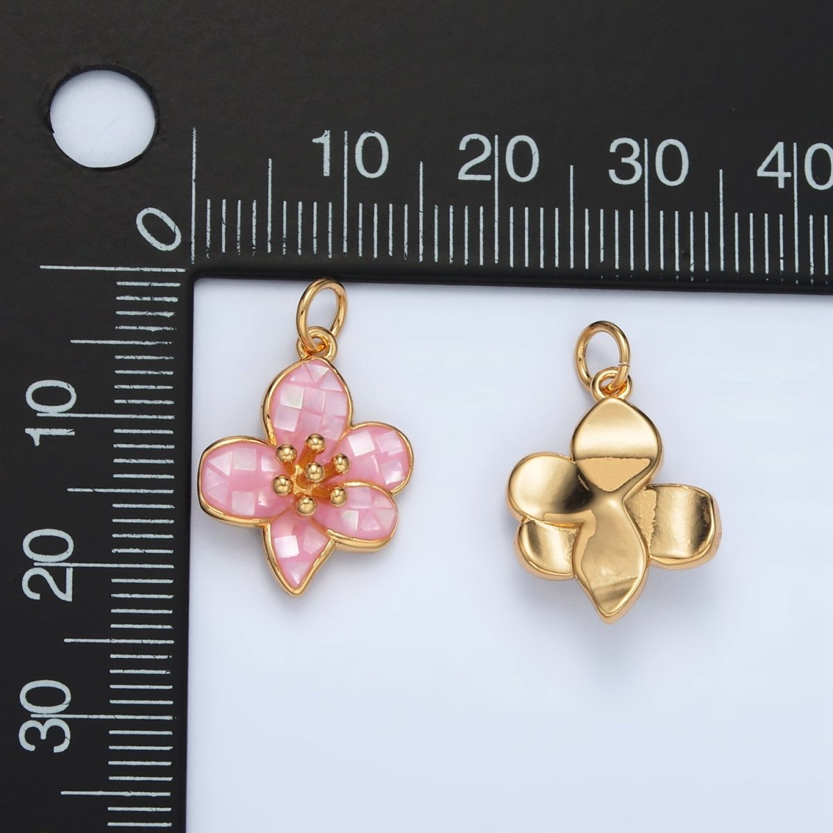 24K Gold Filled Pink, White Opal Hibiscus Flower Mini Charm | AG877 - DLUXCA