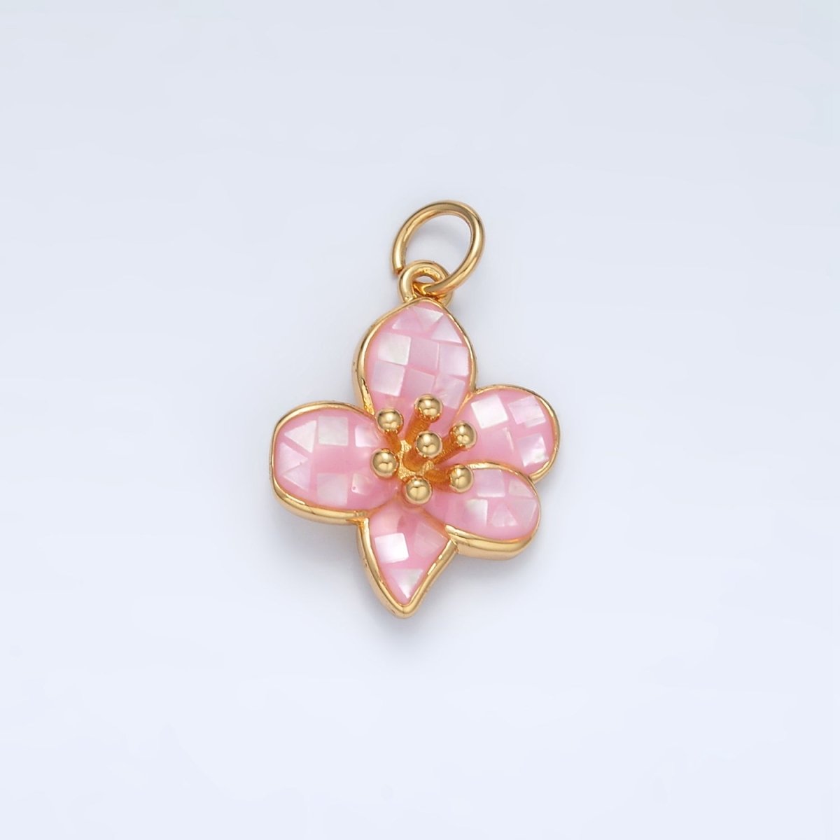 24K Gold Filled Pink, White Opal Hibiscus Flower Mini Charm | AG877 - DLUXCA