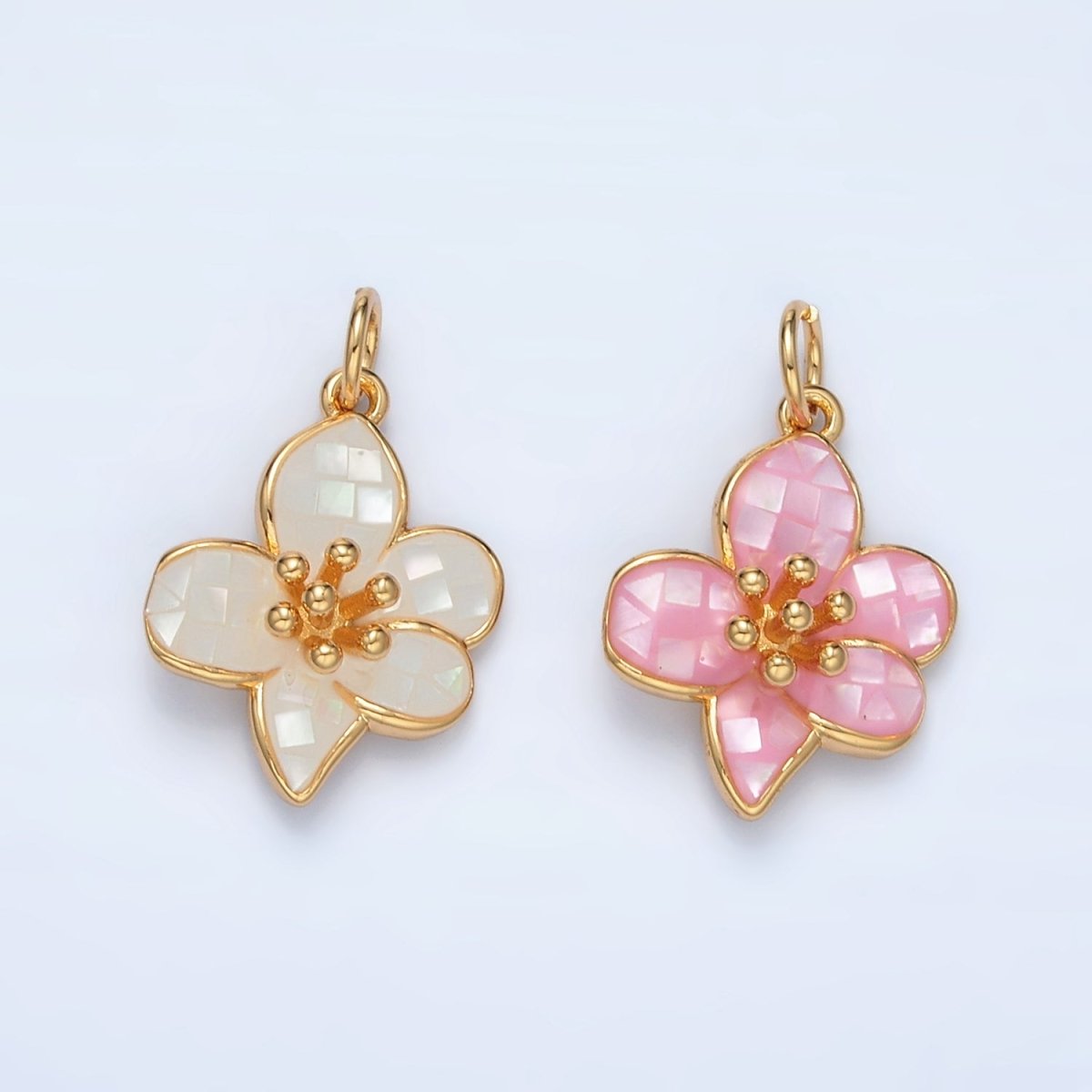 24K Gold Filled Pink, White Opal Hibiscus Flower Mini Charm | AG877 - DLUXCA