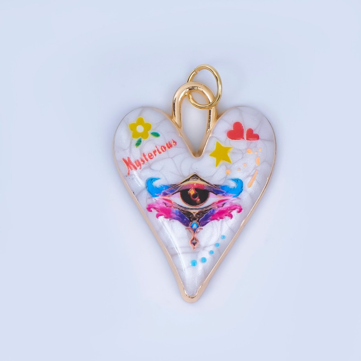 24K Gold Filled Pop Art Eye White Glitter Enamel Padlock Heart Charm | AJ439 - AJ444 - DLUXCA