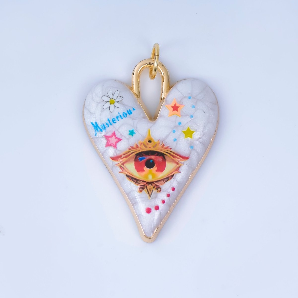 24K Gold Filled Pop Art Eye White Glitter Enamel Padlock Heart Charm | AJ439 - AJ444 - DLUXCA
