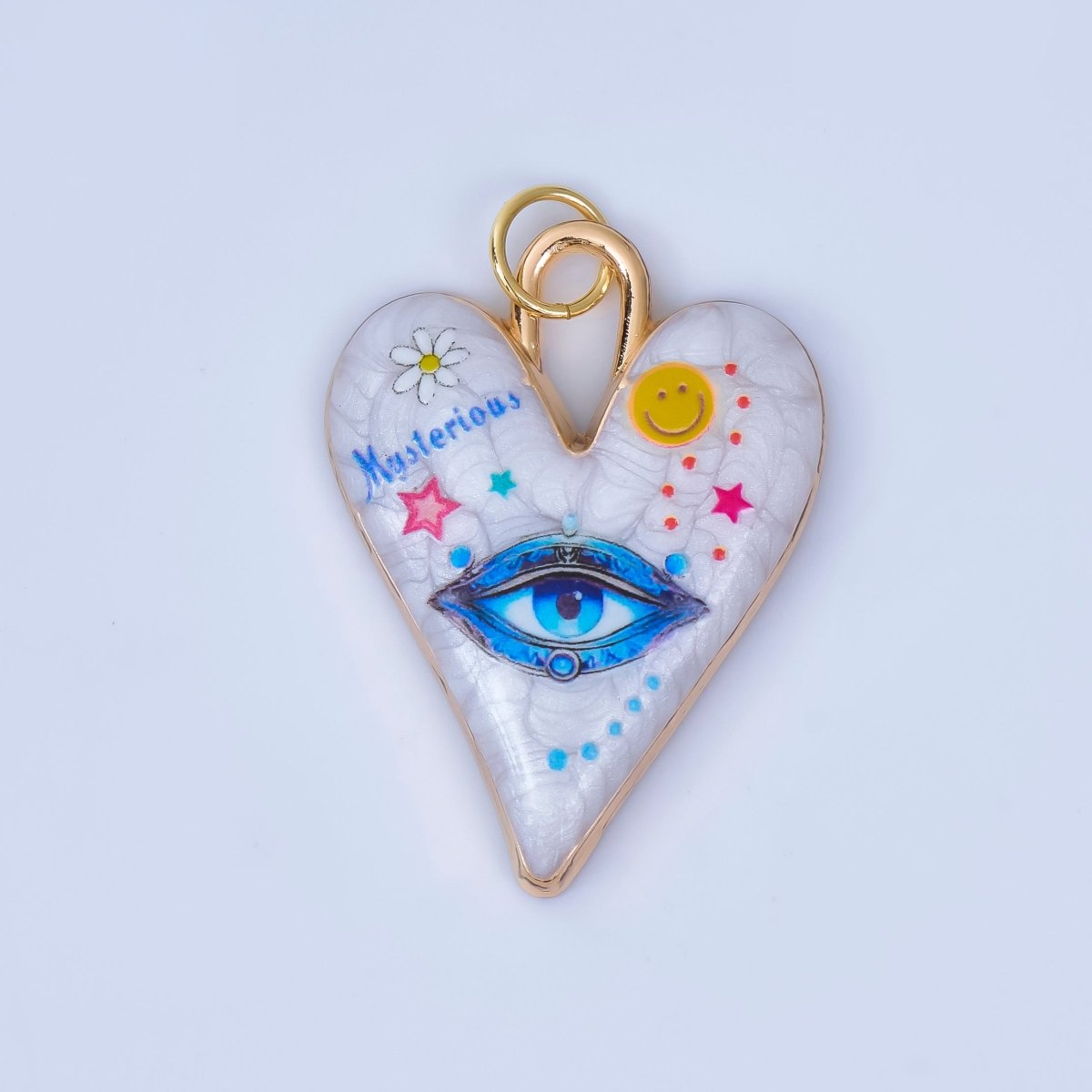 24K Gold Filled Pop Art Eye White Glitter Enamel Padlock Heart Charm | AJ439 - AJ444 - DLUXCA
