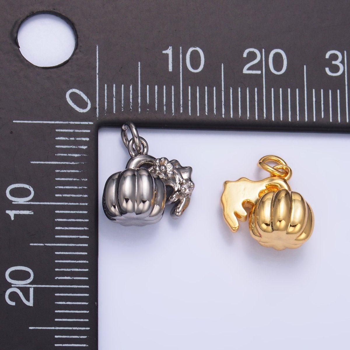 24K Gold Filled Pumpkin Flower Fruit 3D Multidimensional Charm in Gold & Silver | W358 - DLUXCA