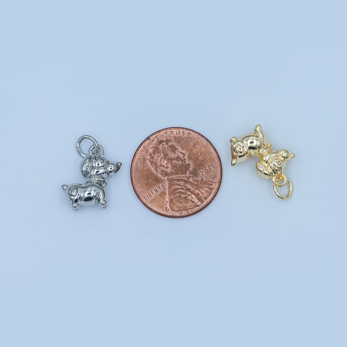 24K Gold Filled Puppy Dog Multidimensional 3D Charm in Gold & Silver | N090 - DLUXCA