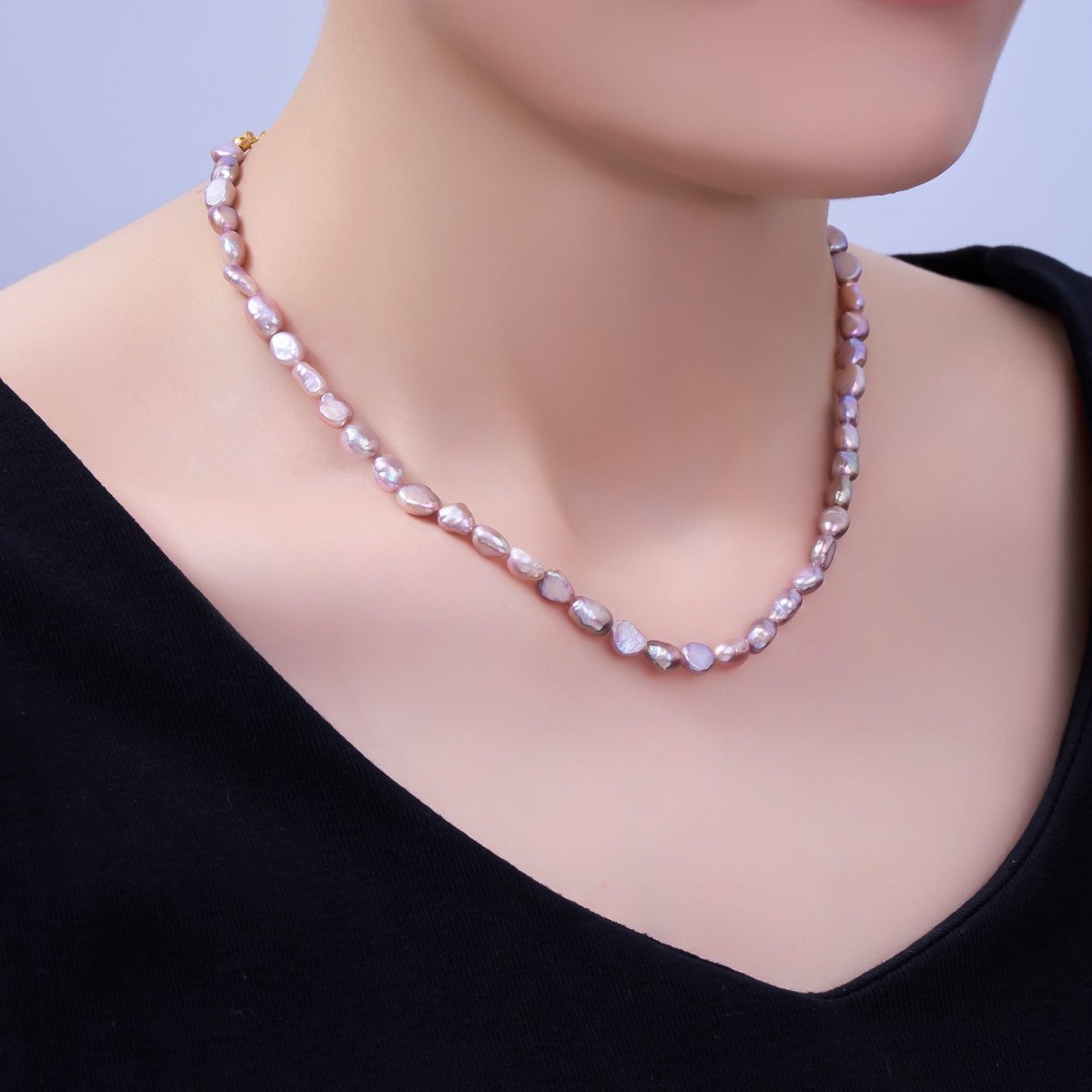 24K Gold Filled Purple Baroque Freshwater Pearl 15 Inch Necklace | WA - 3068 - DLUXCA