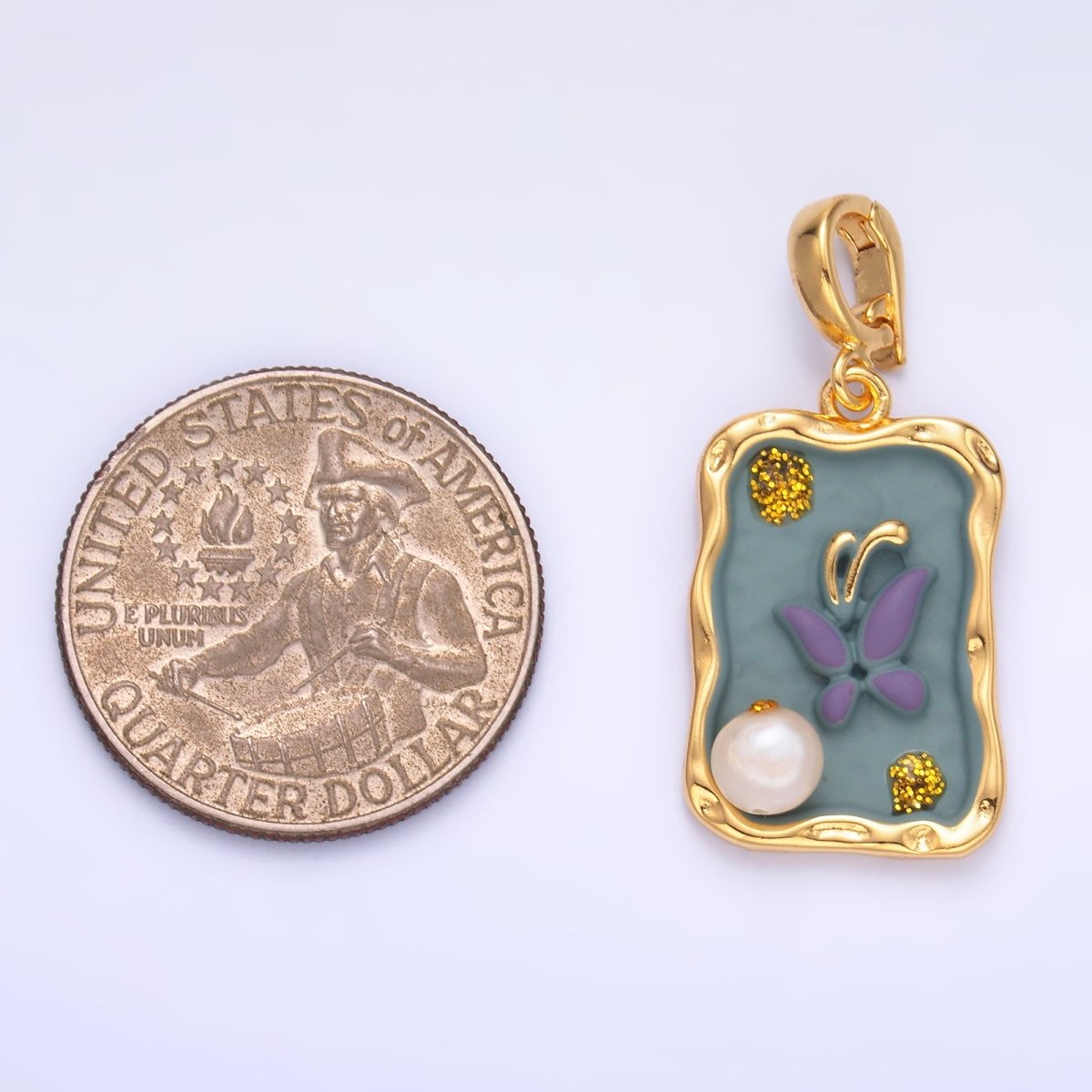 24K Gold Filled Purple Blue Enamel Butterfly Charm with Snap Bail Pendant | AA - 1464 - DLUXCA