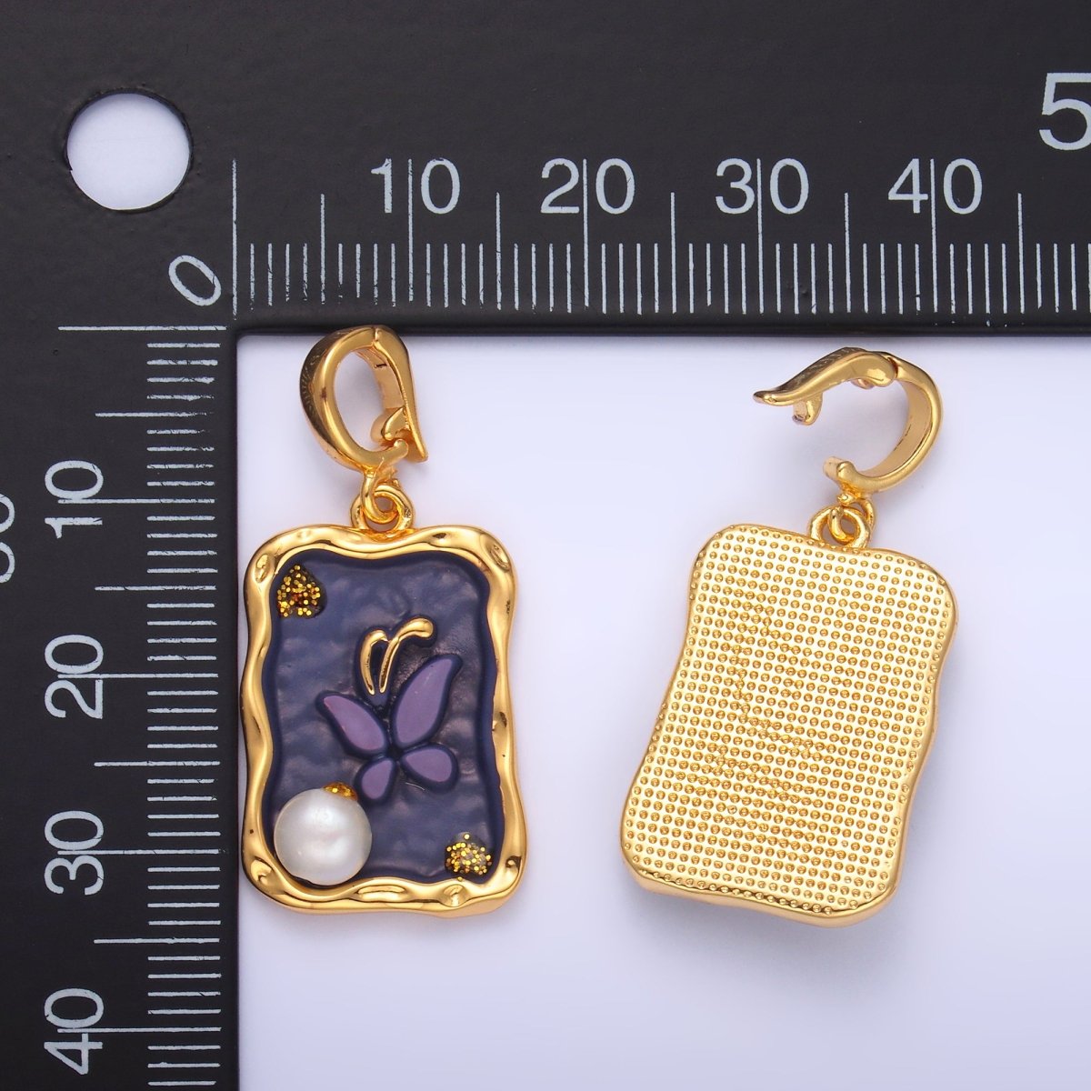 24K Gold Filled Purple Blue Enamel Butterfly Charm with Snap Bail Pendant | AA - 1464 - DLUXCA