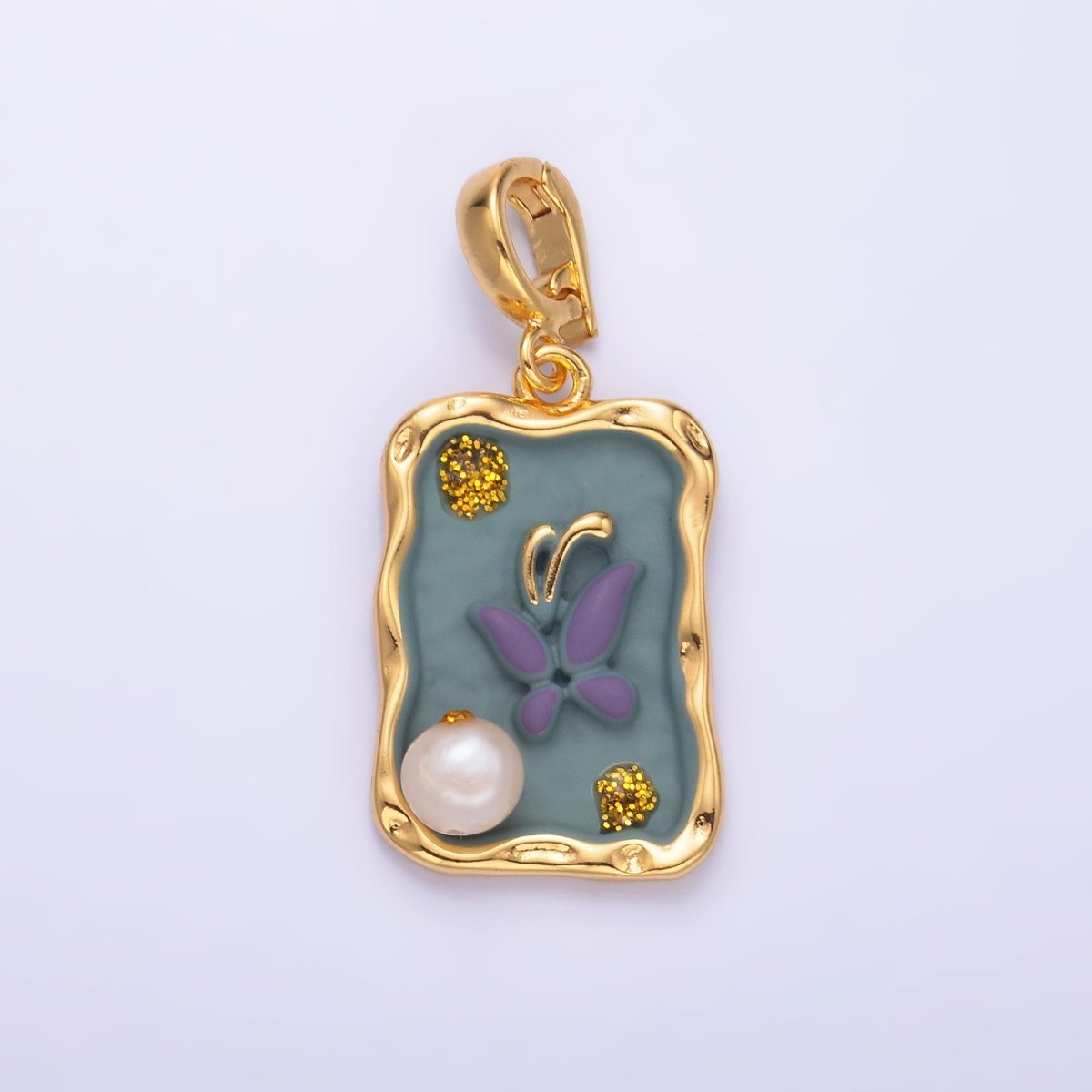 24K Gold Filled Purple Blue Enamel Butterfly Charm with Snap Bail Pendant | AA - 1464 - DLUXCA