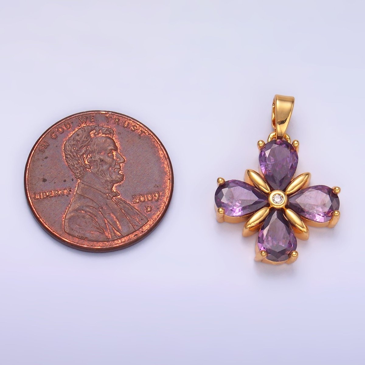 24K Gold Filled Purple CZ Clover Flower Pendant | AA1433 - DLUXCA