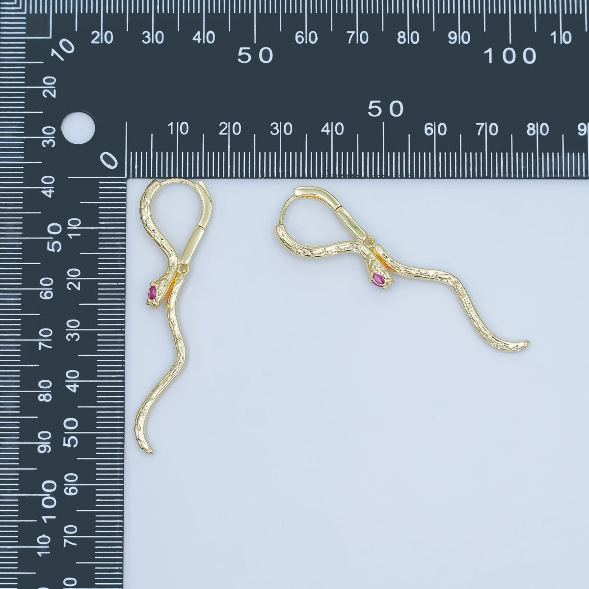 24K Gold Filled Purple CZ Serpent Snake Huggie Hoops Drop Earrings | AJ - 041 - DLUXCA