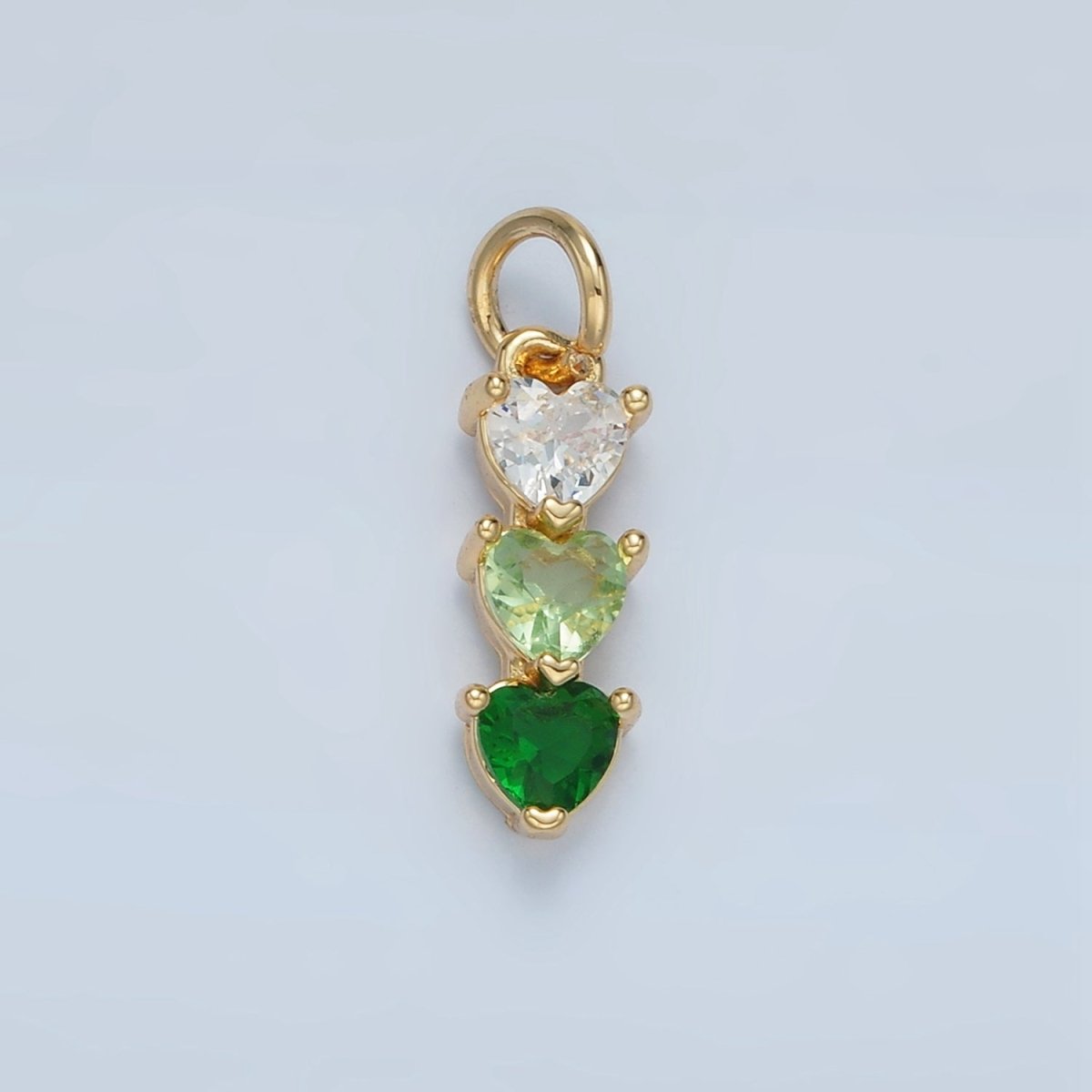 24K Gold Filled Purple, Green, Pink, Blue Gradient Triple Heart CZ Linear Charm | AG890 AG902 - DLUXCA