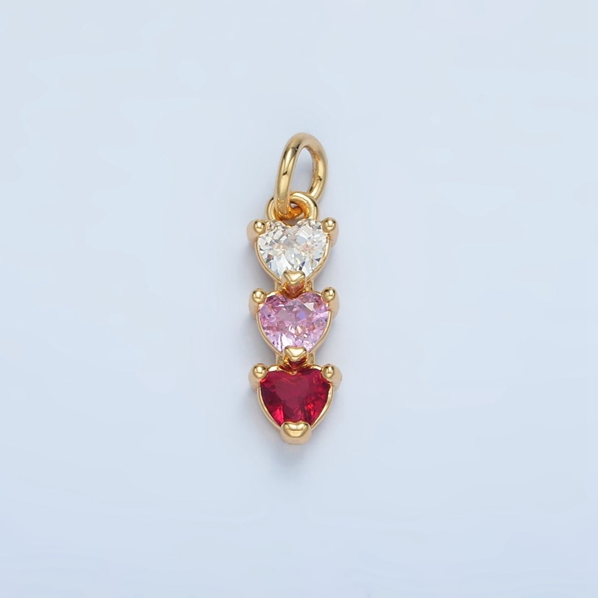 24K Gold Filled Purple, Green, Pink, Blue Gradient Triple Heart CZ Linear Charm | AG890 AG902 - DLUXCA