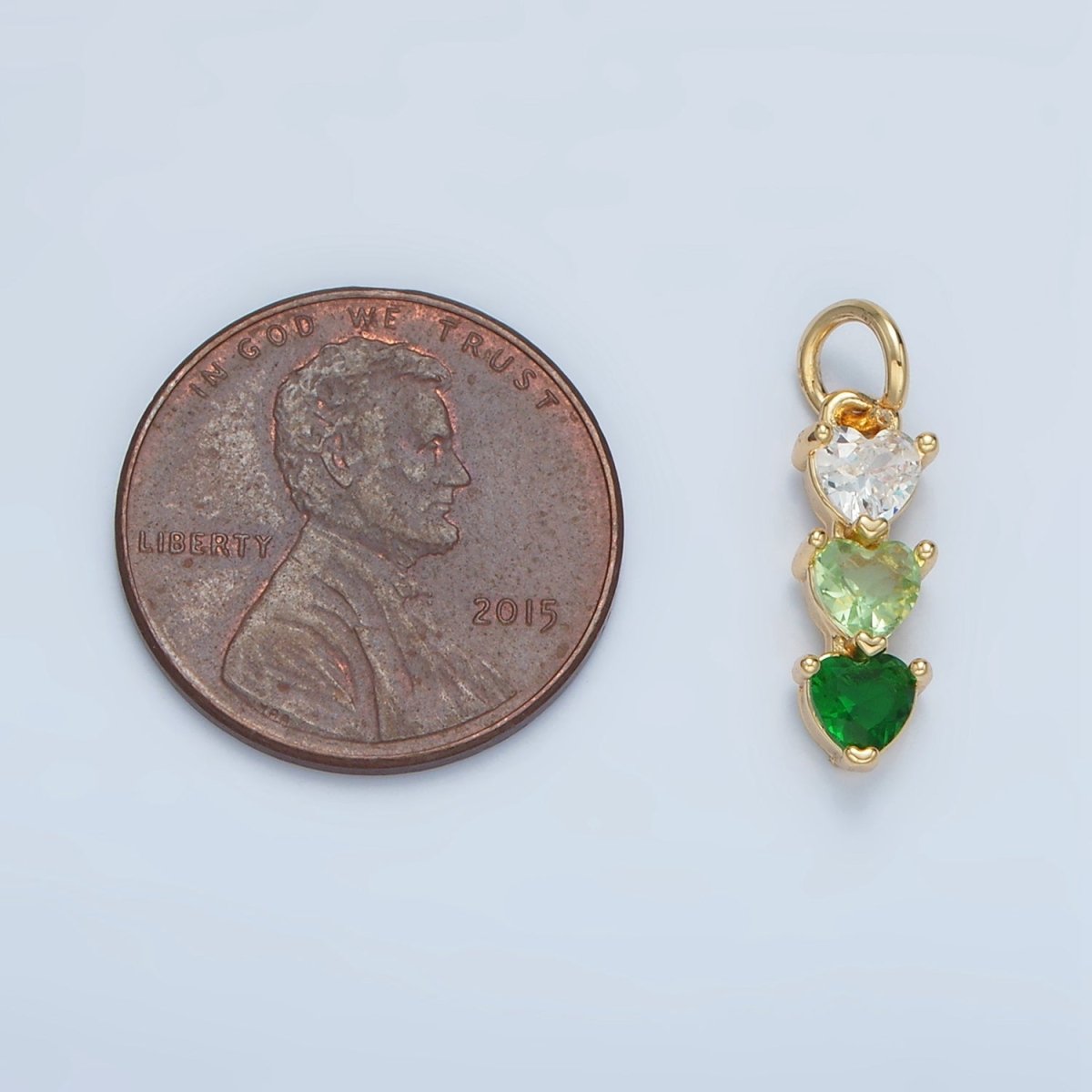 24K Gold Filled Purple, Green, Pink, Blue Gradient Triple Heart CZ Linear Charm | AG890 AG902 - DLUXCA