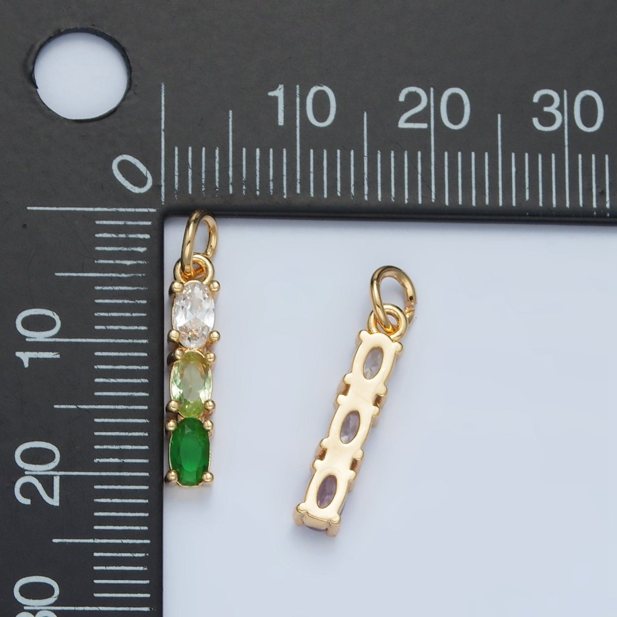 24K Gold Filled Purple, Green, Pink, Blue Gradient Triple Oval CZ Linear Charm | X568 X569 - DLUXCA