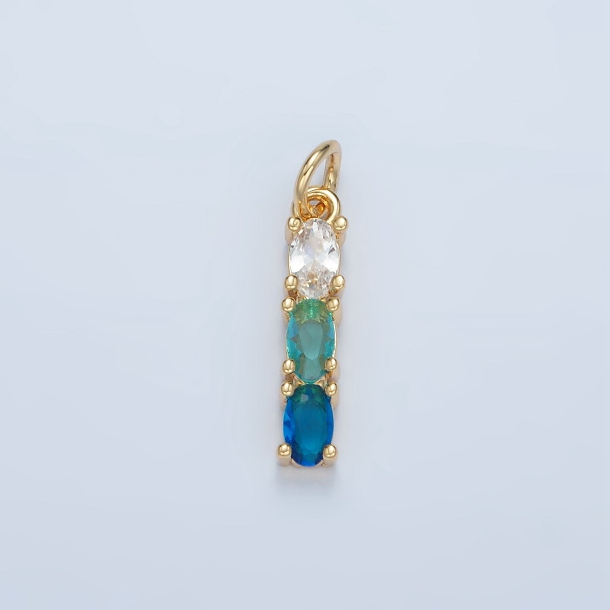24K Gold Filled Purple, Green, Pink, Blue Gradient Triple Oval CZ Linear Charm | X568 X569 - DLUXCA