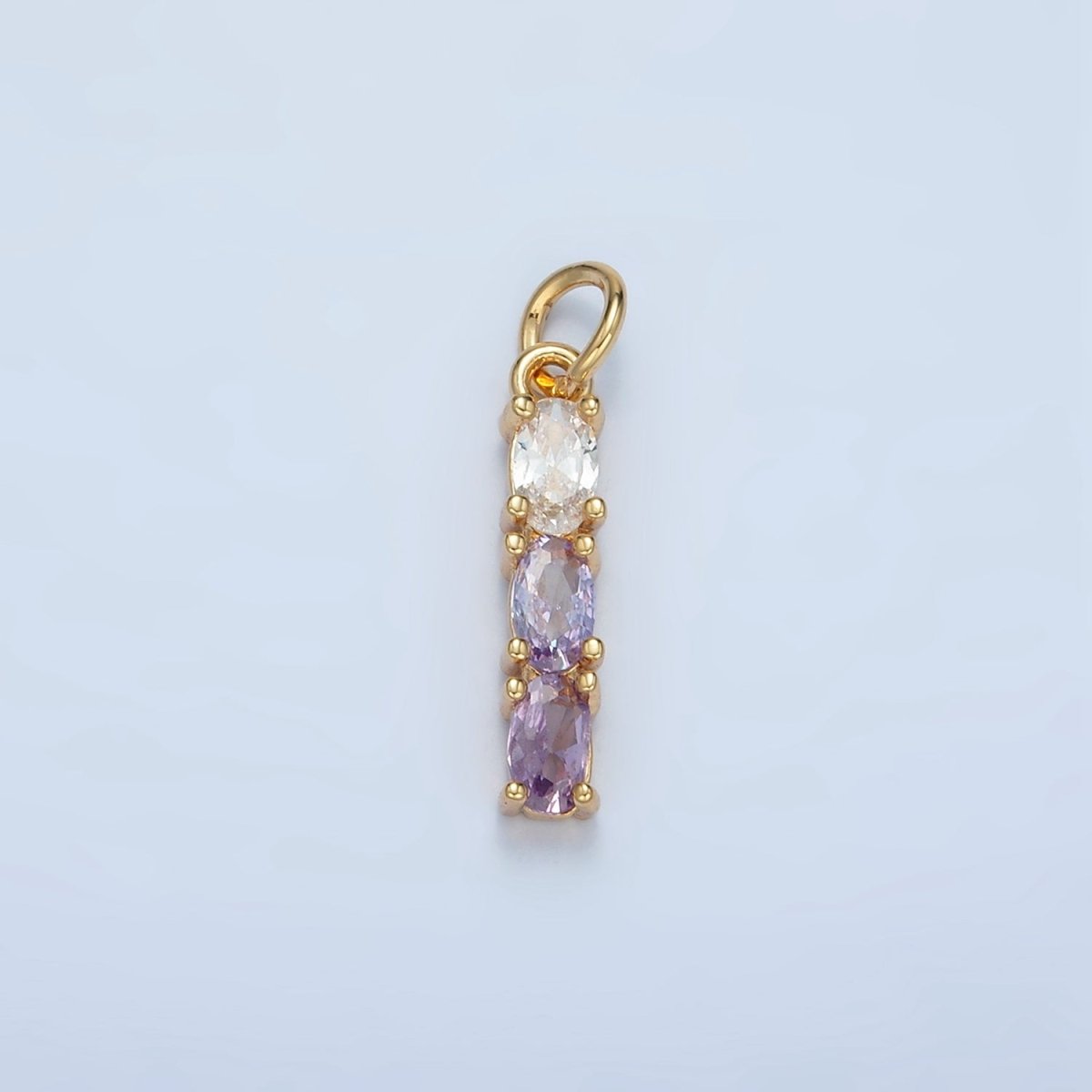 24K Gold Filled Purple, Green, Pink, Blue Gradient Triple Oval CZ Linear Charm | X568 X569 - DLUXCA