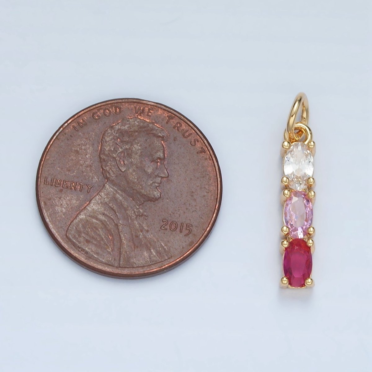 24K Gold Filled Purple, Green, Pink, Blue Gradient Triple Oval CZ Linear Charm | X568 X569 - DLUXCA