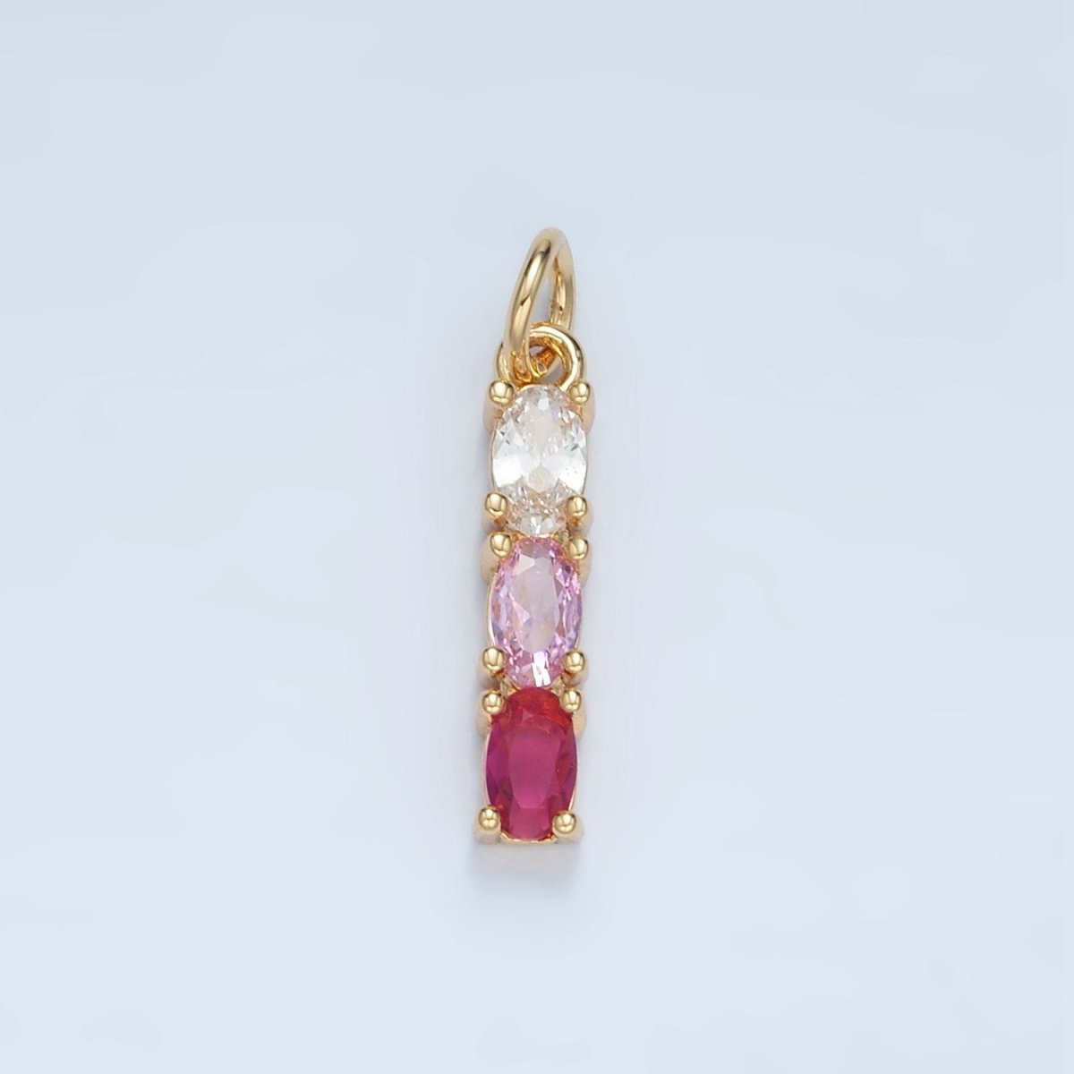 24K Gold Filled Purple, Green, Pink, Blue Gradient Triple Oval CZ Linear Charm | X568 X569 - DLUXCA