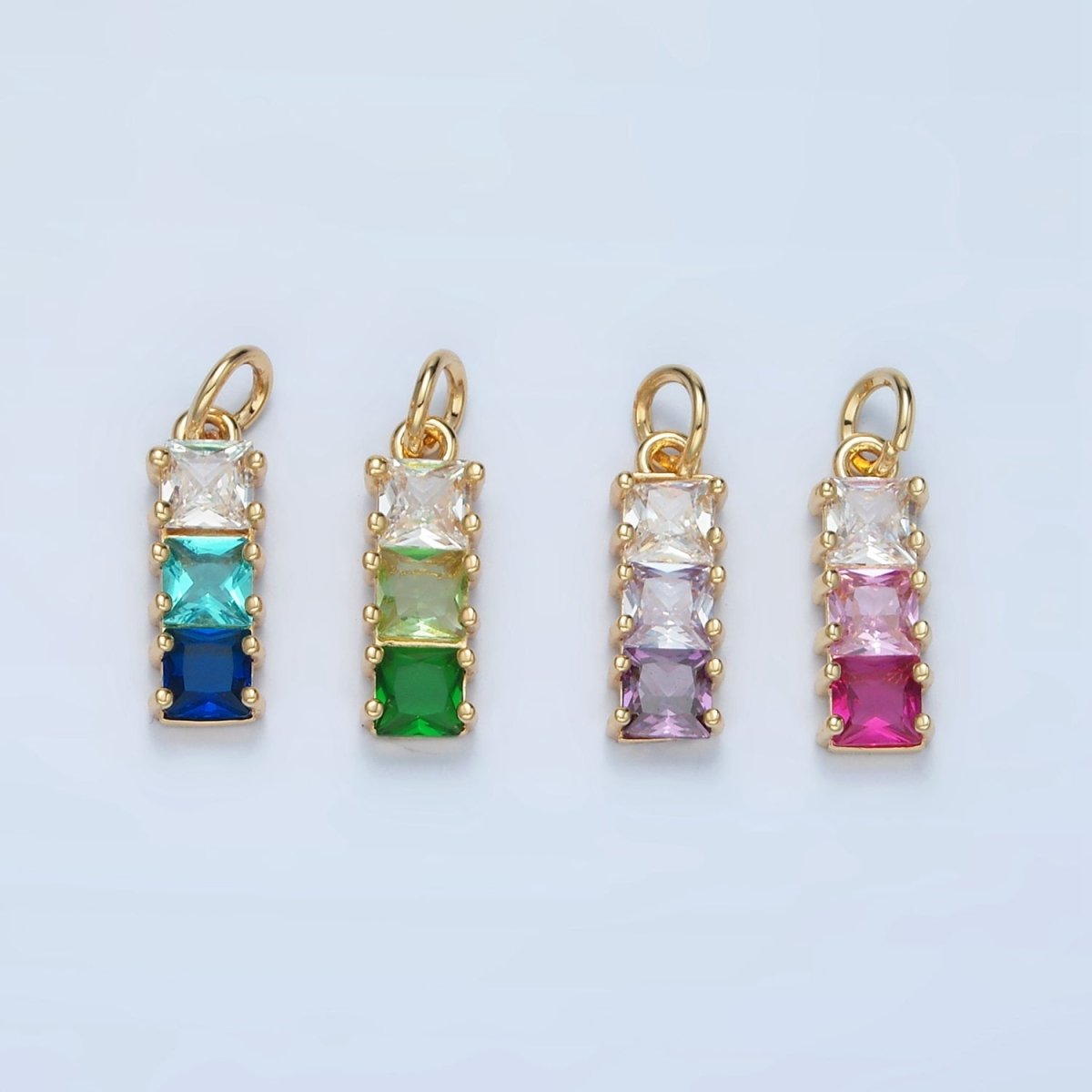 24K Gold Filled Purple, Pink, Blue, Green Gradient Square CZ Linear Charm | AG898 AG899 - DLUXCA