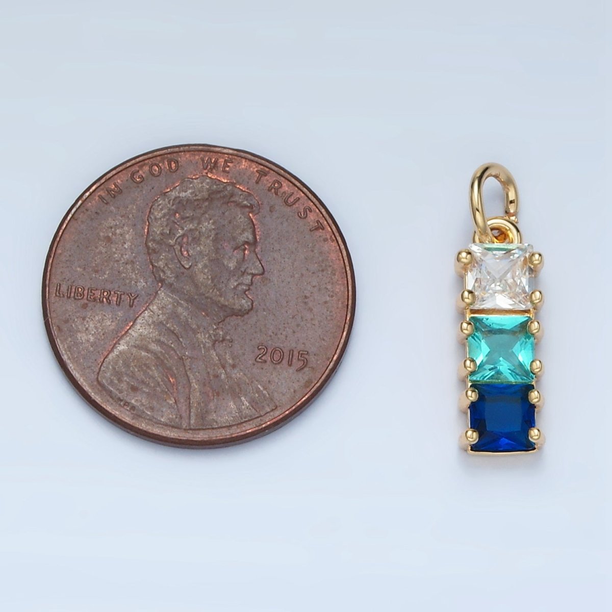 24K Gold Filled Purple, Pink, Blue, Green Gradient Square CZ Linear Charm | AG898 AG899 - DLUXCA