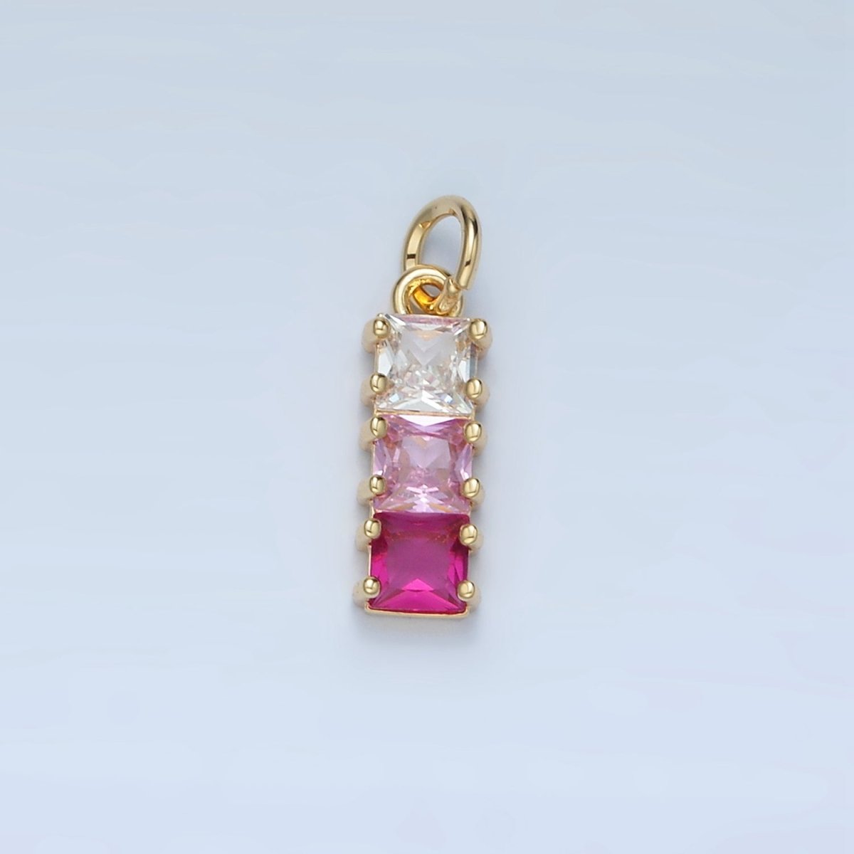 24K Gold Filled Purple, Pink, Blue, Green Gradient Square CZ Linear Charm | AG898 AG899 - DLUXCA