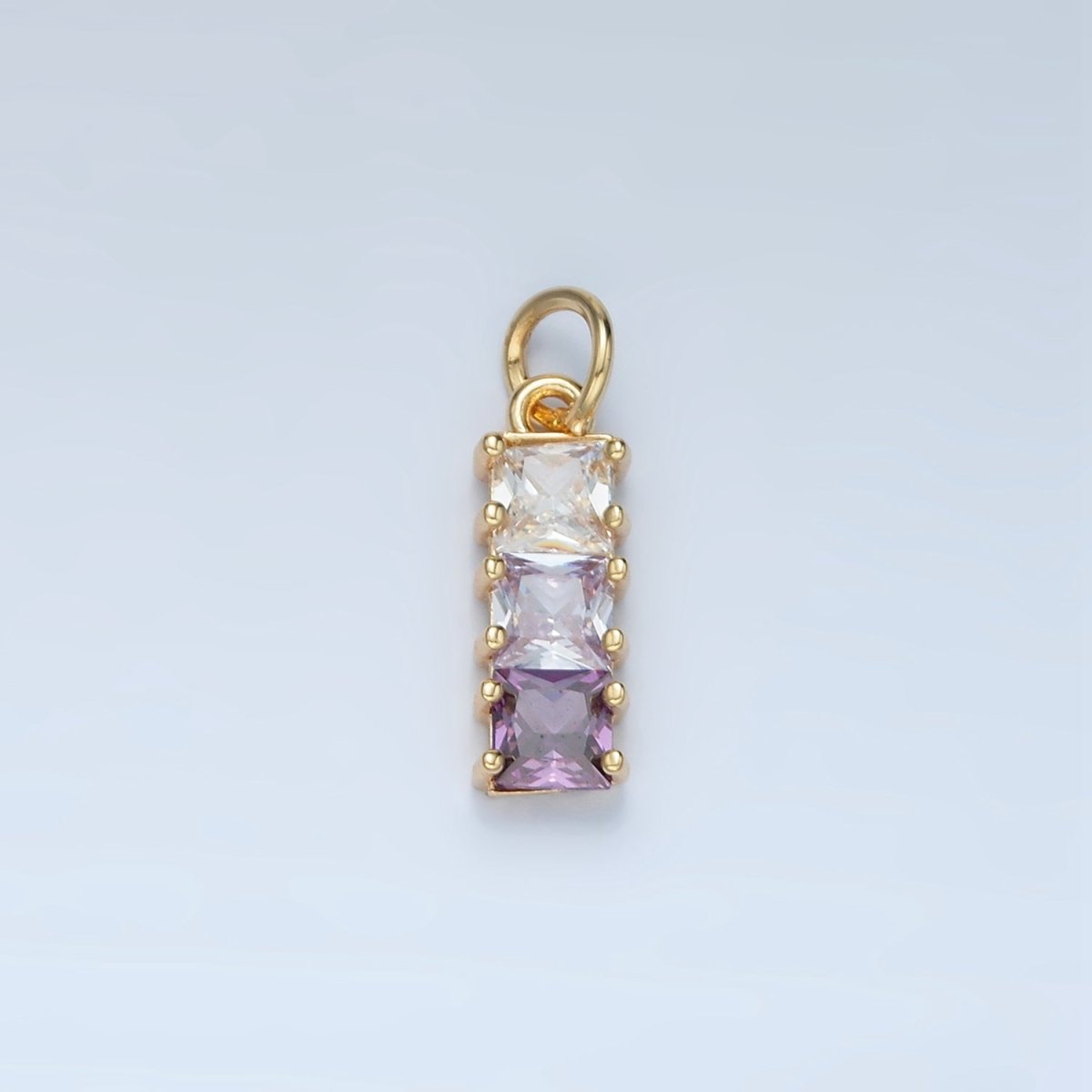 24K Gold Filled Purple, Pink, Blue, Green Gradient Square CZ Linear Charm | AG898 AG899 - DLUXCA