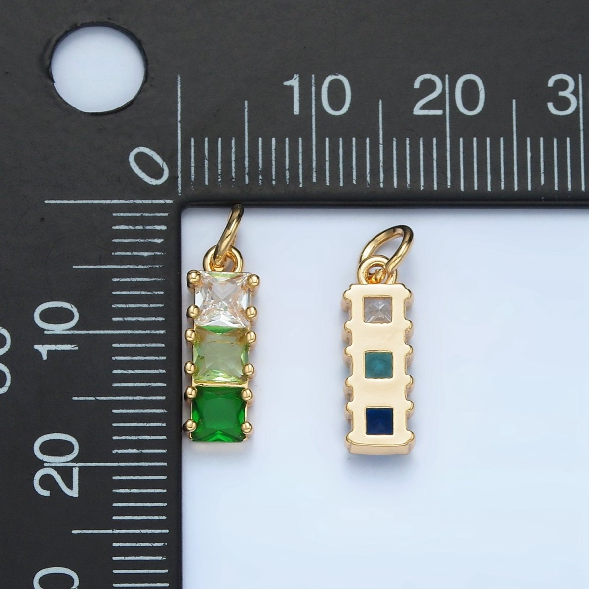 24K Gold Filled Purple, Pink, Blue, Green Gradient Square CZ Linear Charm | AG898 AG899 - DLUXCA