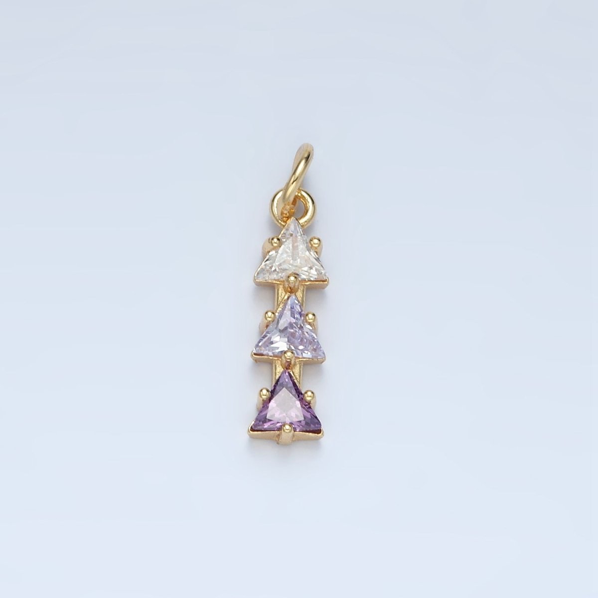 24K Gold Filled Purple, Pink, Blue, Green Gradient Triple Triangle CZ Linear Charm | AG896 AG897 - DLUXCA
