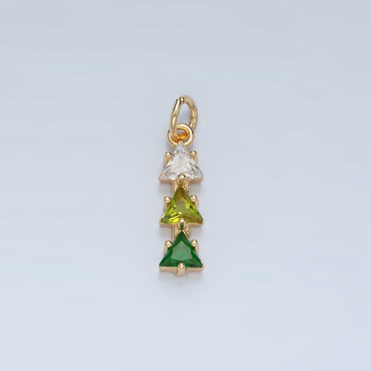 24K Gold Filled Purple, Pink, Blue, Green Gradient Triple Triangle CZ Linear Charm | AG896 AG897 - DLUXCA