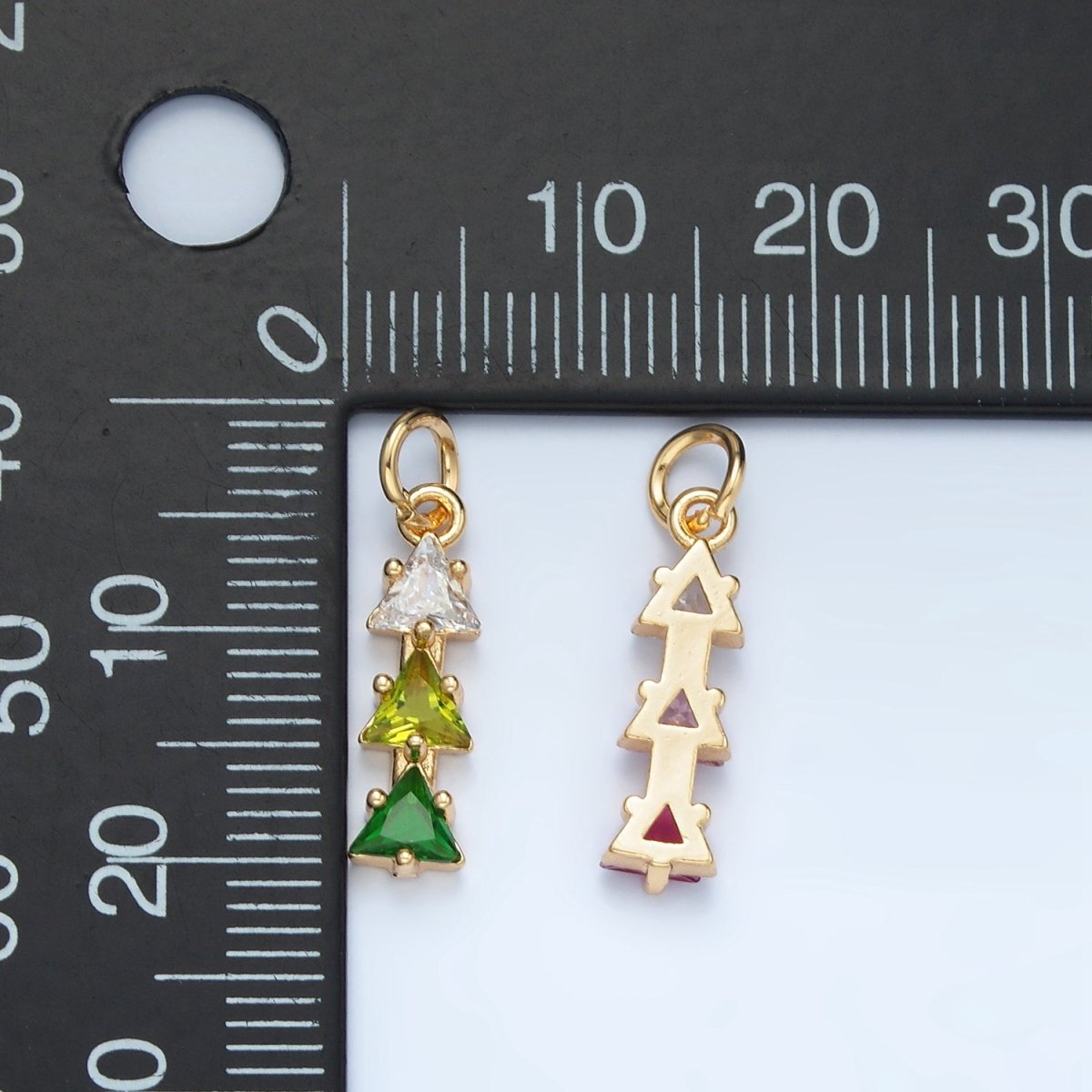 24K Gold Filled Purple, Pink, Blue, Green Gradient Triple Triangle CZ Linear Charm | AG896 AG897 - DLUXCA