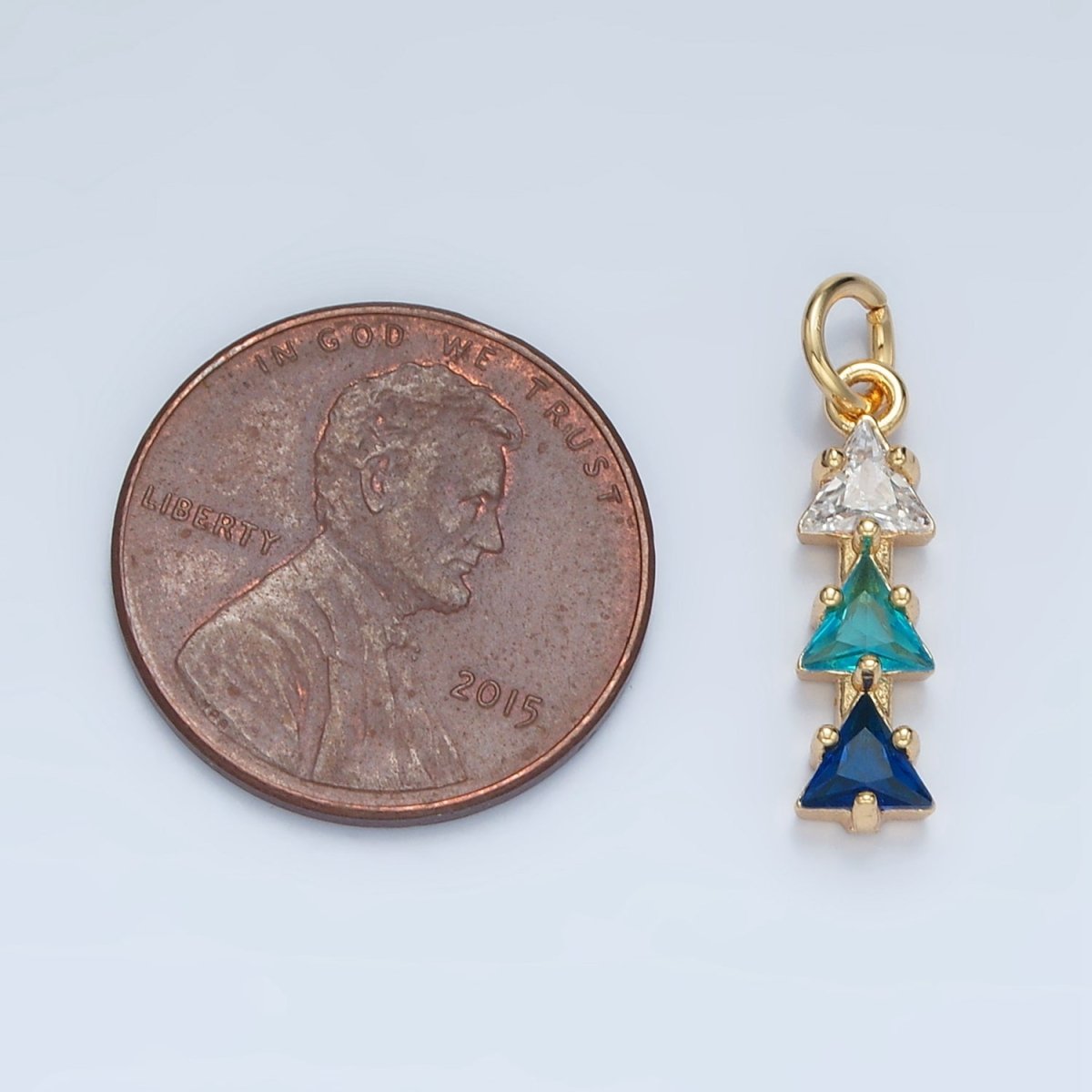24K Gold Filled Purple, Pink, Blue, Green Gradient Triple Triangle CZ Linear Charm | AG896 AG897 - DLUXCA