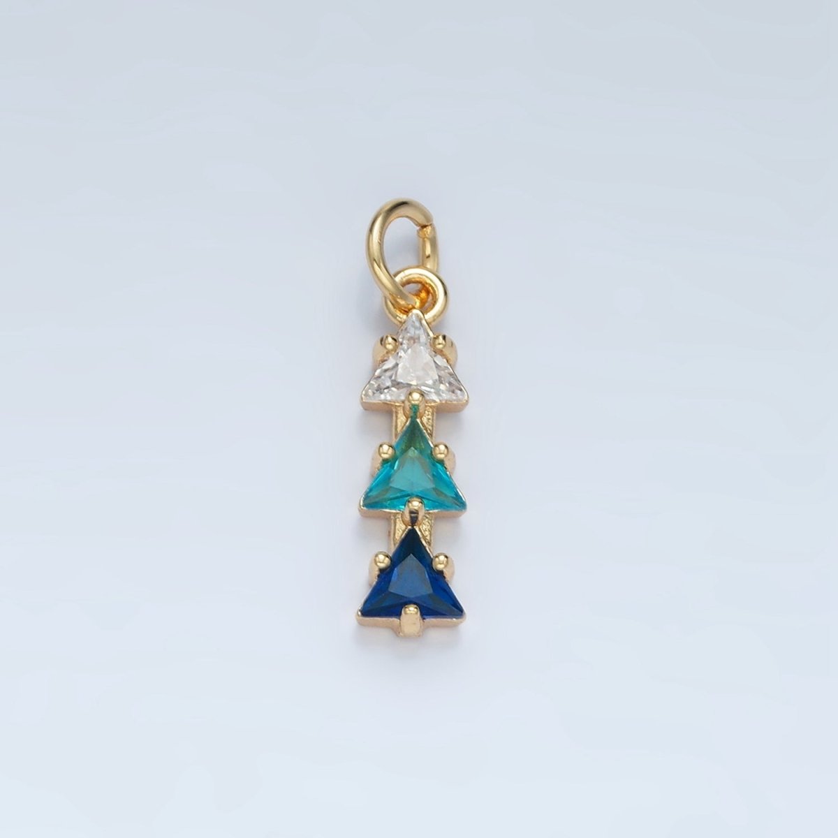 24K Gold Filled Purple, Pink, Blue, Green Gradient Triple Triangle CZ Linear Charm | AG896 AG897 - DLUXCA