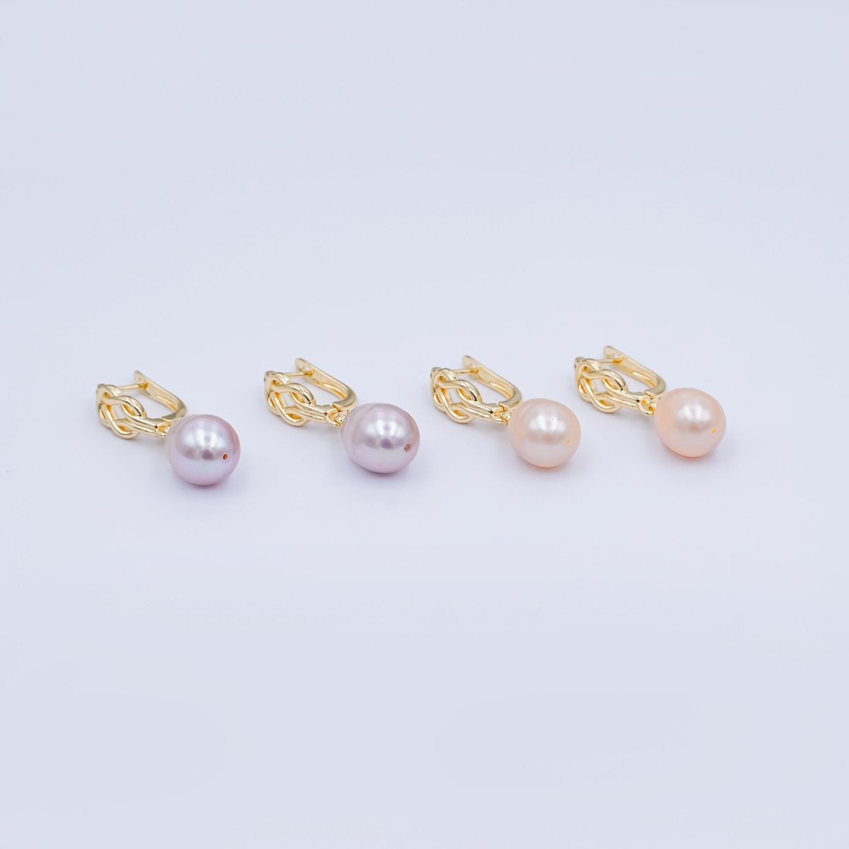 24K Gold Filled Purple, Pink Shell Pearl Drop Knot English Lock Hoop Earring | V377 V435 - DLUXCA