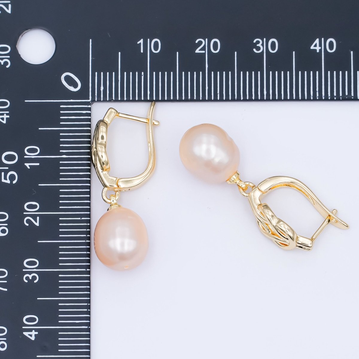 24K Gold Filled Purple, Pink Shell Pearl Drop Knot English Lock Hoop Earring | V377 V435 - DLUXCA