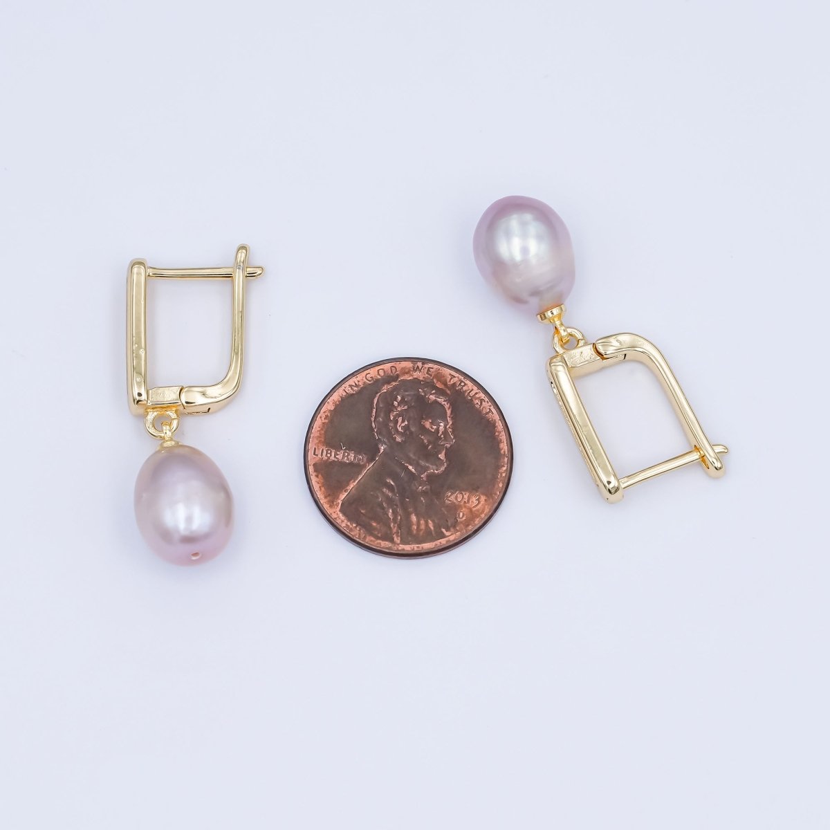 24K Gold Filled Purple, Pink Shell Pearl Drop Micro Paved CZ Hoop Earring | V350 V363 - DLUXCA
