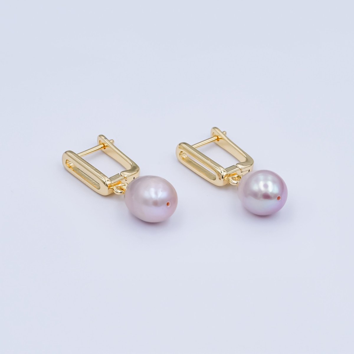 24K Gold Filled Purple, Pink Shell Pearl Drop Micro Paved CZ Hoop Earring | V350 V363 - DLUXCA