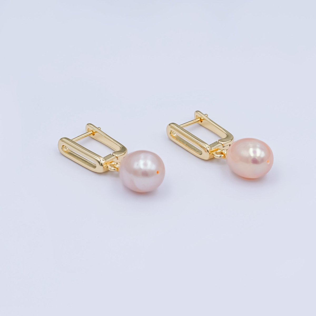 24K Gold Filled Purple, Pink Shell Pearl Drop Micro Paved CZ Hoop Earring | V350 V363 - DLUXCA