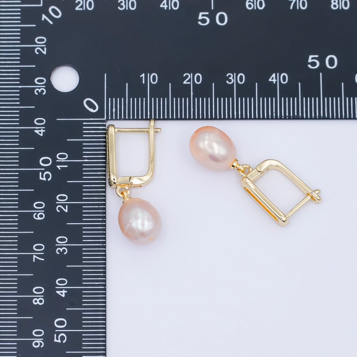 24K Gold Filled Purple, Pink Shell Pearl Drop Micro Paved CZ Hoop Earring | V350 V363 - DLUXCA