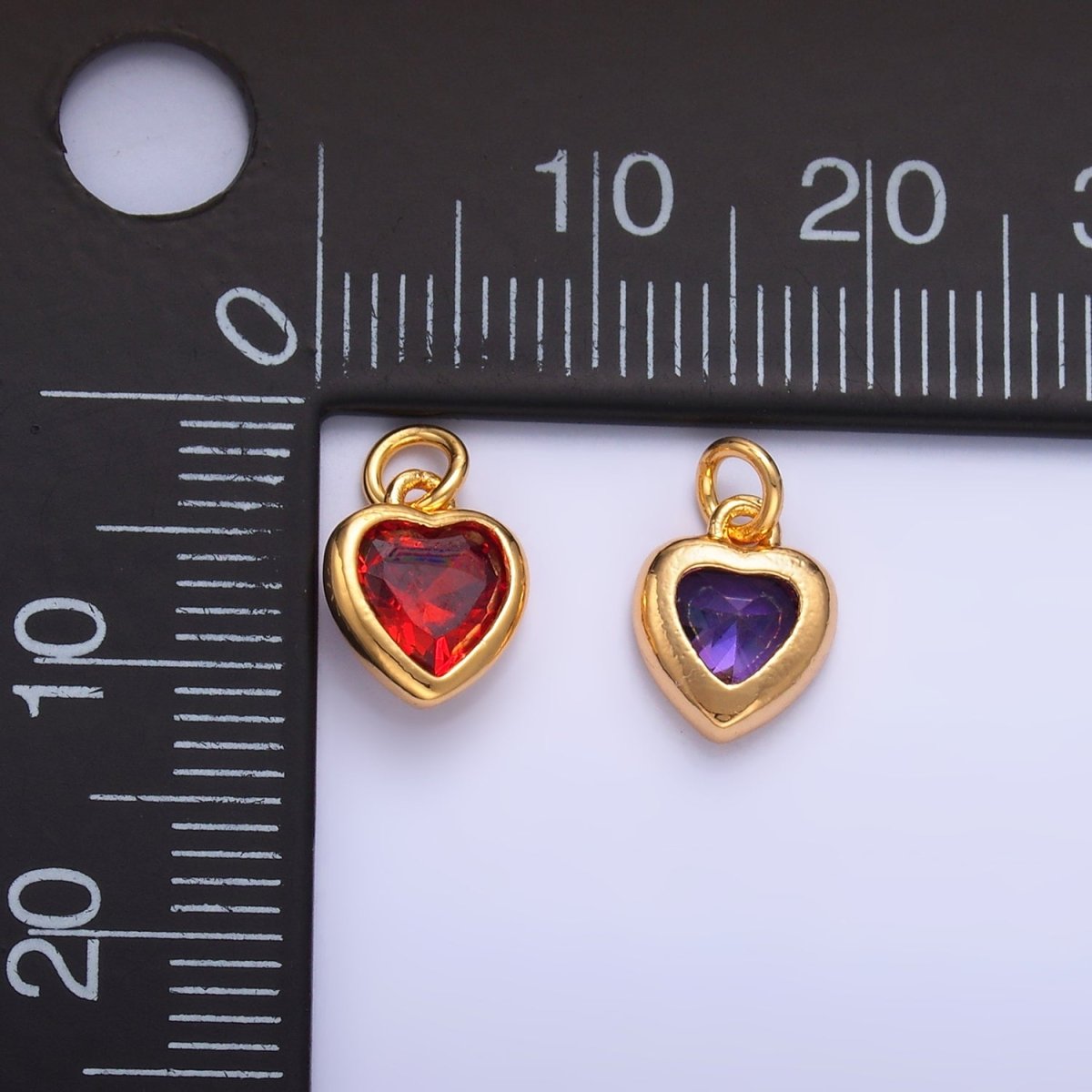24K Gold Filled Purple, Red, Clear, Pink CZ Heart Bezel Charm | C453 D428 - DLUXCA