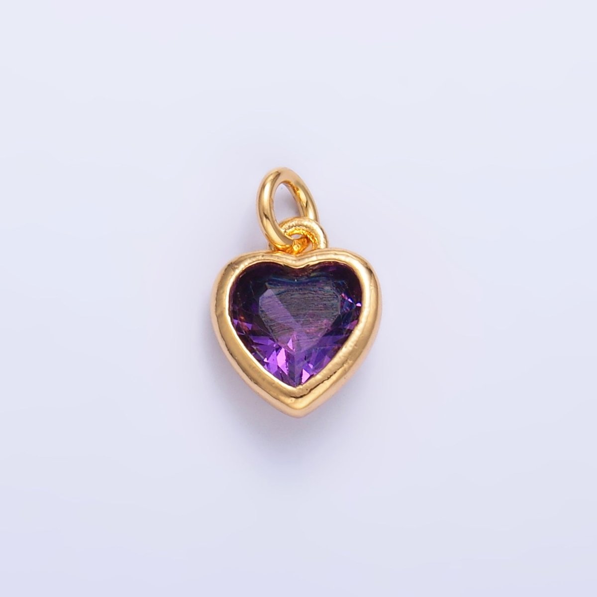 24K Gold Filled Purple, Red, Clear, Pink CZ Heart Bezel Charm | C453 D428 - DLUXCA