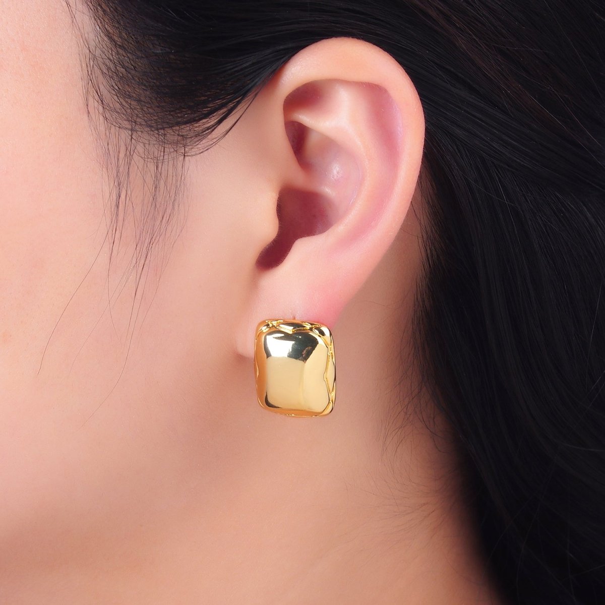 24K Gold Filled Quilted Rectangular Stud Earrings in Gold & Silver | AB901 AB902 - DLUXCA