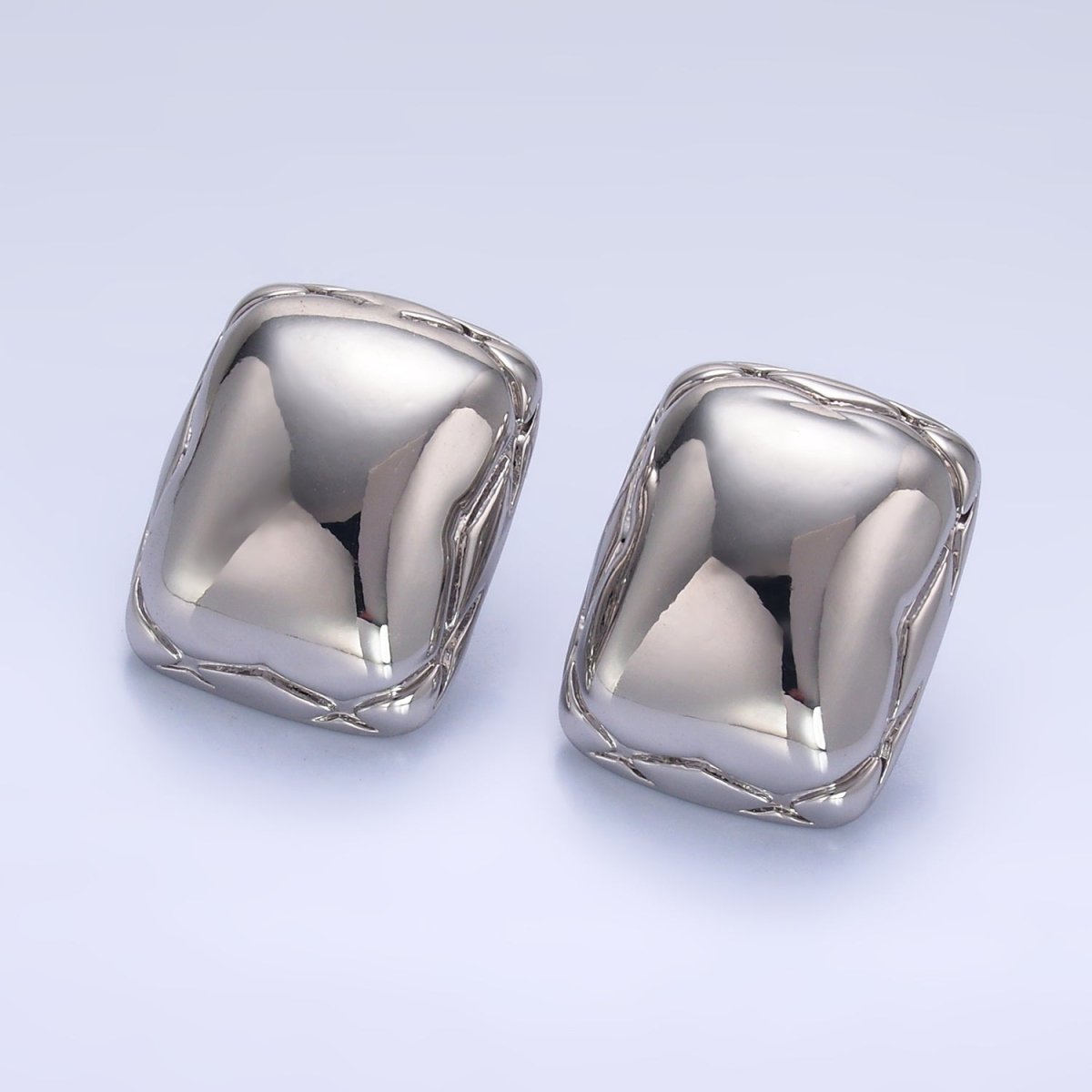 24K Gold Filled Quilted Rectangular Stud Earrings in Gold & Silver | AB901 AB902 - DLUXCA